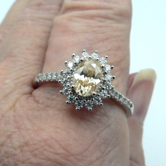 Sz 9 Genuine Yellow Moissanite (VS) Halo Ring - Picture 5 of 6